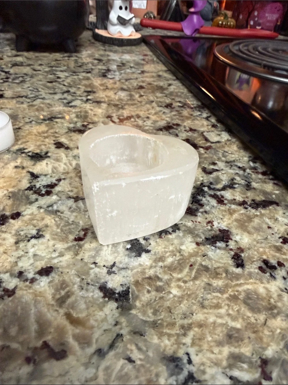 Heart Shaped White Selenite Tea Light Candle Holder
